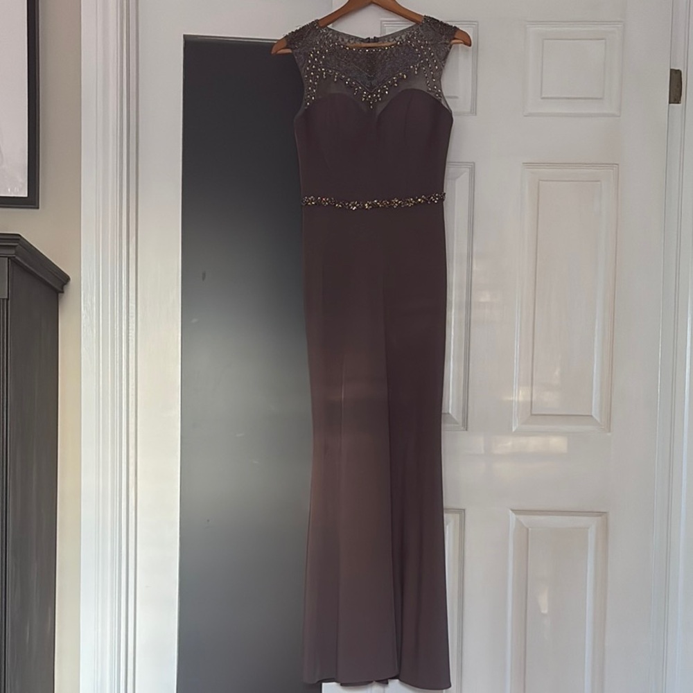 Elegant Beaded Evening Gown - Mocha brown